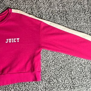 Y2k Hot Pink Juicy Court Cropped Sweater With White Stripe down Sleeve